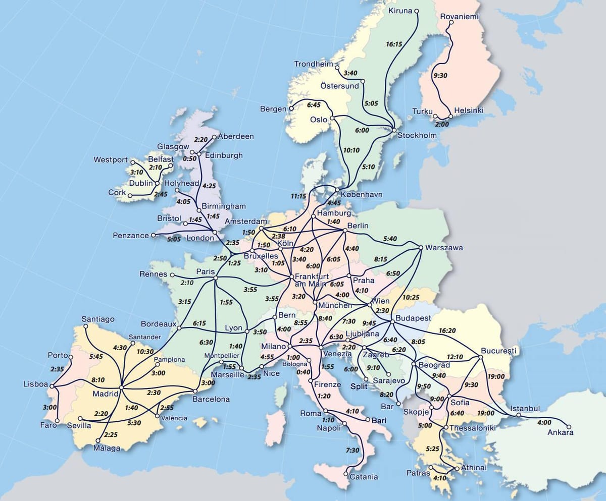 Mapa železnici eurail Norveške