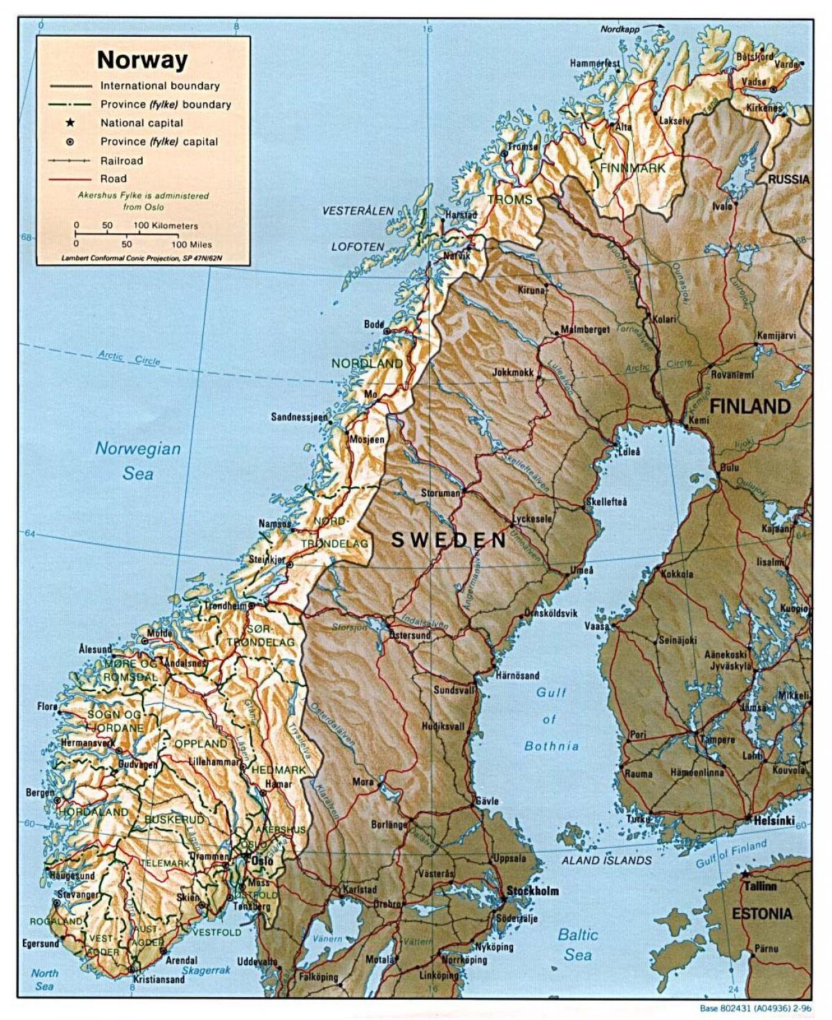 detaljne mapu Norveške sa gradovima