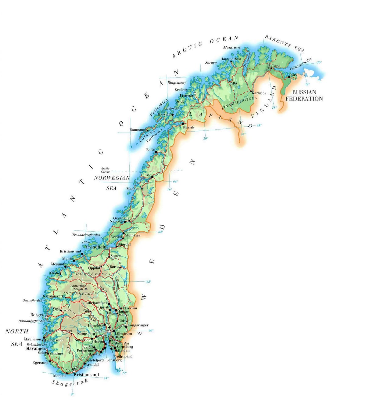 Mapi Norveške elevacija