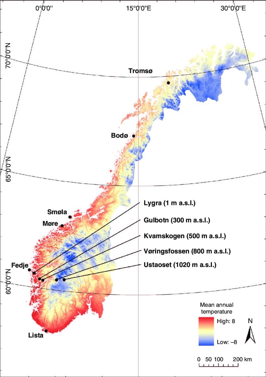 Norveške temperatura mapu