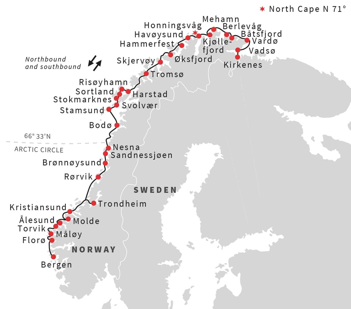 Mapi Norveške trajekt