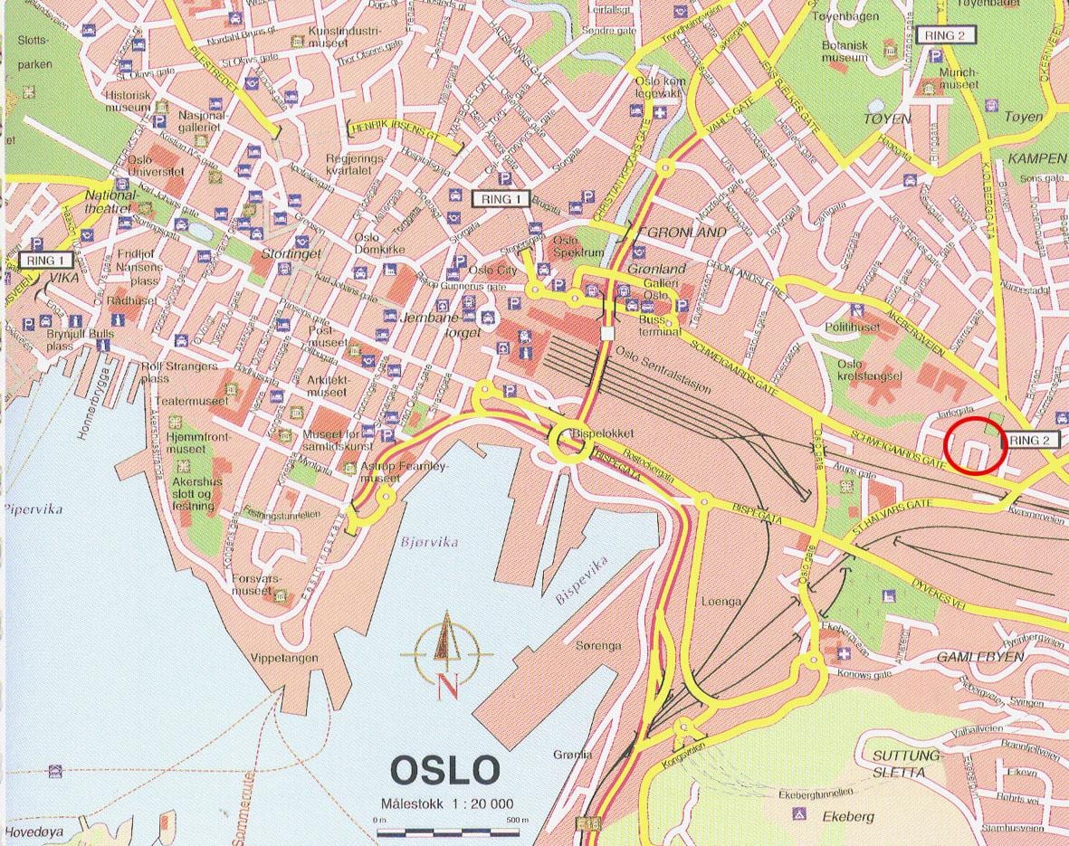 karta u oslu Norveške city centru