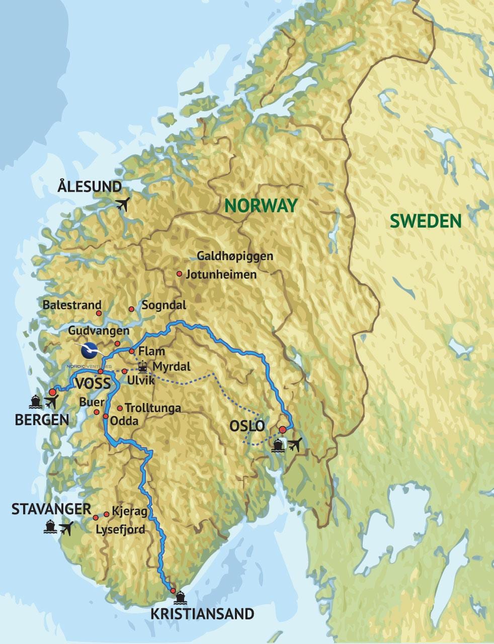 Mapa na jugozapadu Norveške