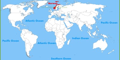 Svijet mapa pokazuje Norveške